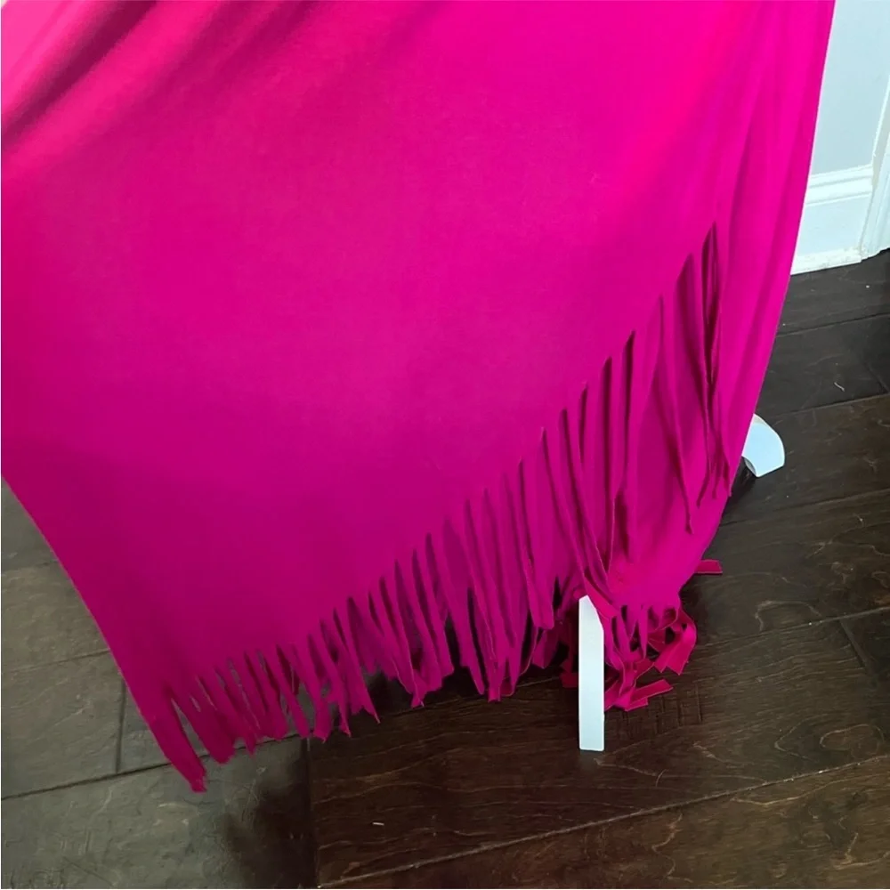 Boston Proper hot pink fringe maxi wrap dress, size Medium - Picture 3 of 5